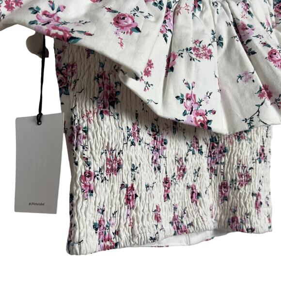 LPA White Floral Print Ruffled Off the Shoulder Linen Smocked Top Size XS - Picture 10 of 12